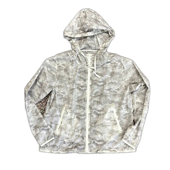 Zyia Active Sage Gray Camo Print Lightweight Hooded Active Zip Up Jacket Size XL - Picture 2 of 15